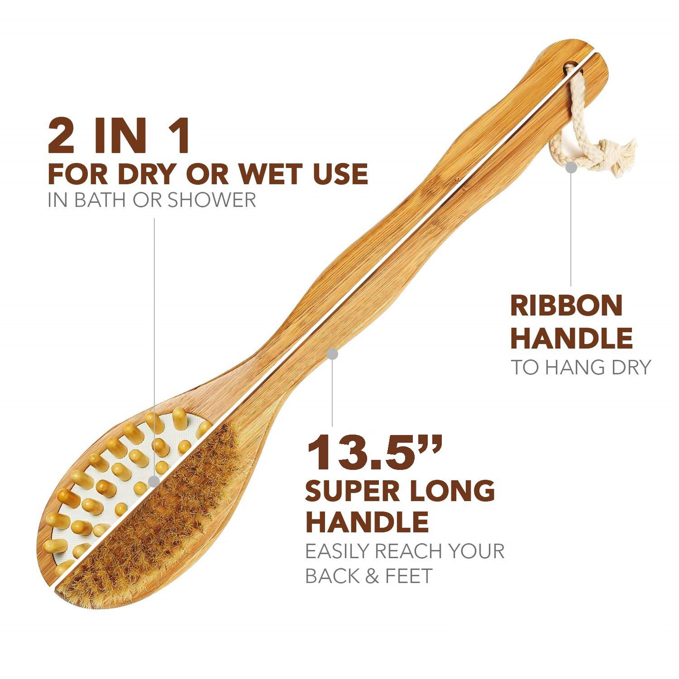 Dual Head Bamboo Body Brush with Natural Boar Bristles